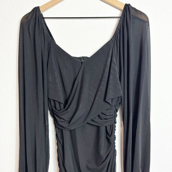 ZESICA WOMEN'S SEXY V-NECK BLACK BODYCON MINI DRESS WITH LONG SLEEVES LARGE NEW - Picture 5 of 10